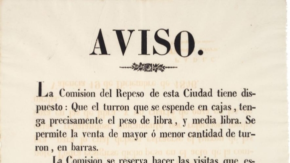 Aviso sobre la venta del turrón en la navidad de 1846