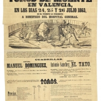 ANÒNIM Bous de mort a València: els dies 24, 25 i 26 juliol 1863... a benefici de l’Hospital General... ADPV. Cartells taurins. 19/256