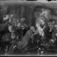 FRANCISCO SANCHIS MUÑOZ Pintura al óleo de la adoración de los Reyes Magos, por Pedro Orrente, en la iglesia del Milagro. Valencia. 1951. ES.462508.ADPV/Colección Sanchis, imagen nº  01405