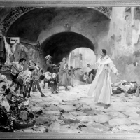 FRANCISCO SANCHIS MUÑOZ Pintura al óleo del padre Jofré amparando a un loco, por el pensionado de la Diputación de Valencia Joaquín Sorolla Bastida, en 1887, en el palacio de la Generalitat de Valencia. Valencia. 1946. ES.462508.ADPV/Colección Sanchis, imagen nº  01503