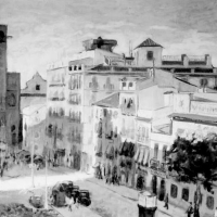 FRANCISCO SANCHIS MUÑOZ Pintura al óleo de un paisaje urbano de Valencia, por el pensionado de la Diputación de Valencia Manuel Nacher de Quesada. Valencia. 1948. ES.462508.ADPV/Colección Sanchis, imagen nº  01593