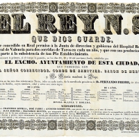 AUTOR DESCONEGUT . El Rei N.S. que Déu guarde té concedit el seu Reial permís a la Junta de Direcció i Govern de l'Hospital Reial i General ... per ... corregudes de bous... s'executarà la primera els dies 18,19 i 20 del corrent juny ... 1832. ES.462508.ADPV / Cartells taurins / CT 19-8 , imatge nº 2855