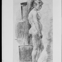Dibujo de desnudo femenino, por Ignacio Pinazo Camarlench, en Valencia. Fotografía: Colección Francisco Sanchis, ca.1950. Signatura 990.