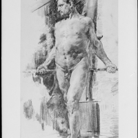 Dibujo de desnudo masculino, por Ignacio Pinazo Camarlench, en Valencia. Fotografía: Colección Francisco Sanchis, ca.1950. Signatura 0988.